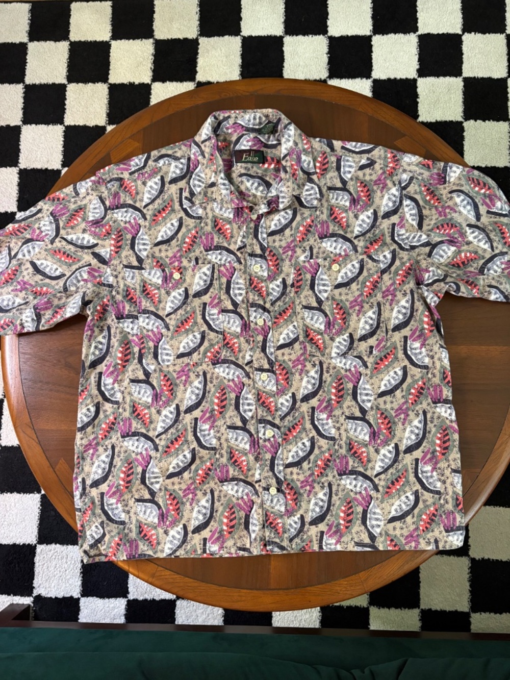 Vintage 90s Abstract Print 100% Cotton Button Up Short Sleeve Shirt Mens L